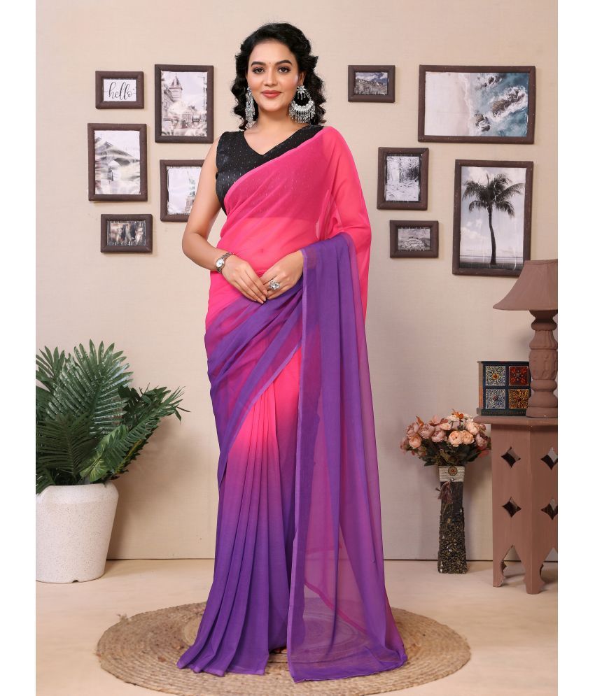     			Rangtulika Ethnics Georgette Dyed Saree With Blouse Piece ( Pink , Pack of 1 )