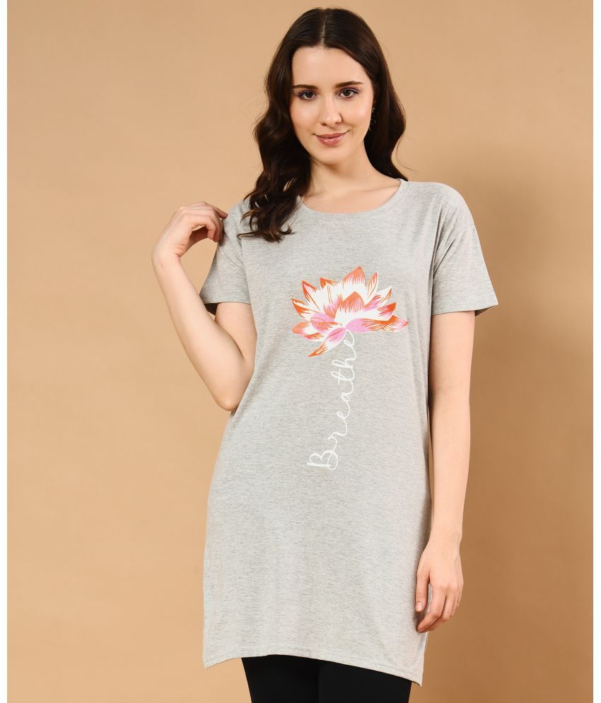     			TWOCRAZIIE Cotton Printed Above Knee Women's T-shirt Dress - Grey ( Pack of 1 )