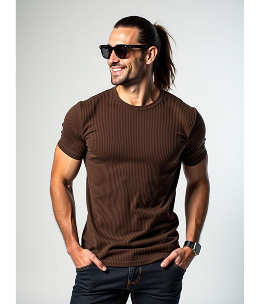     			fashion and youth Cotton Blend Regular Fit Solid Half Sleeves Men's Round T-Shirt - Brown ( Pack of 1 )