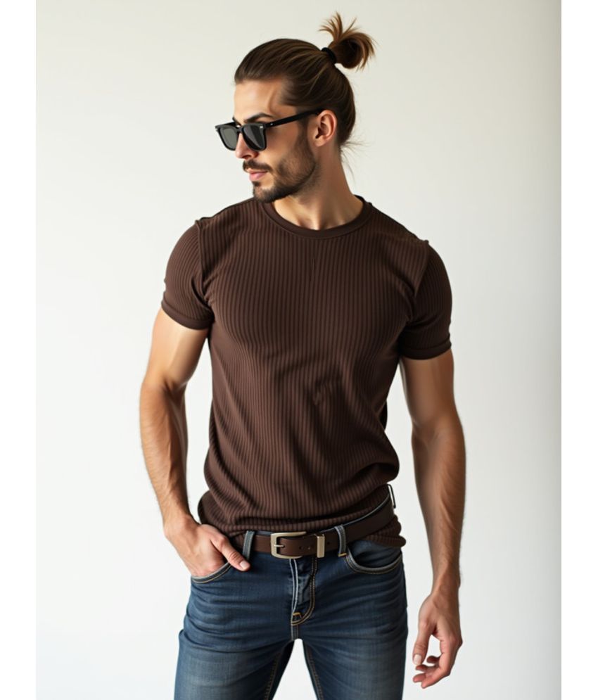     			fashion and youth Cotton Blend Regular Fit Solid Half Sleeves Men's Round T-Shirt - Brown ( Pack of 1 )