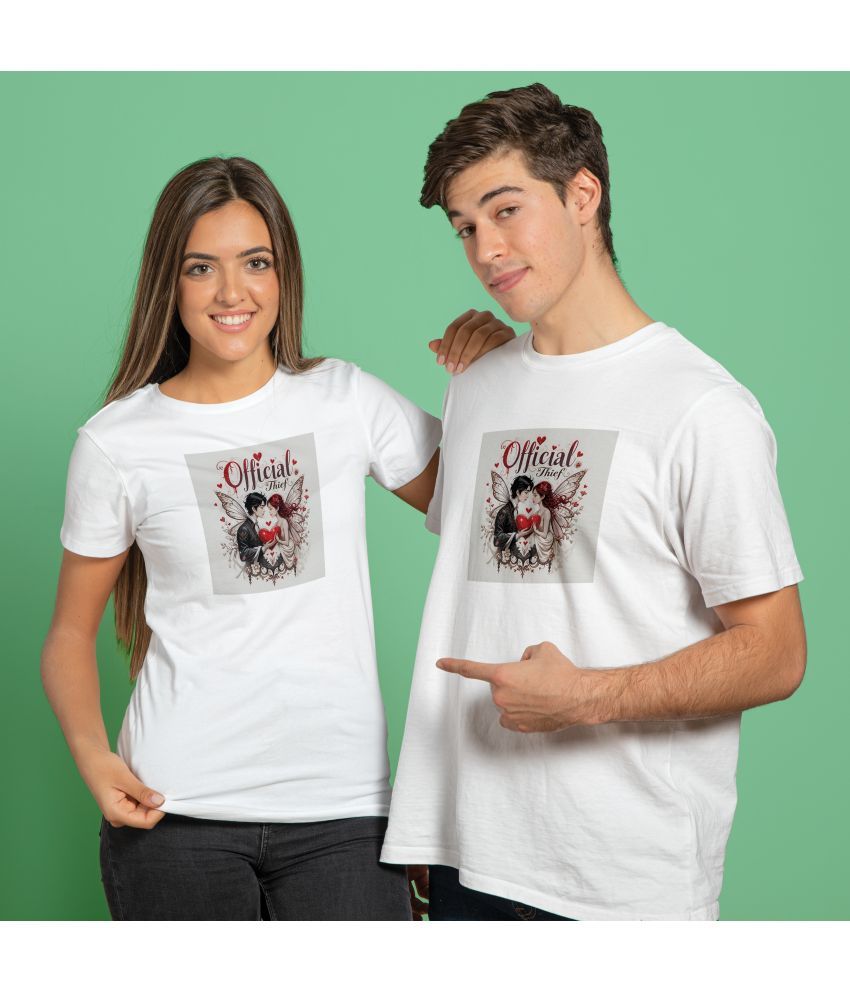     			BINAYAK White Cotton Regular Fit Couple T-Shirt