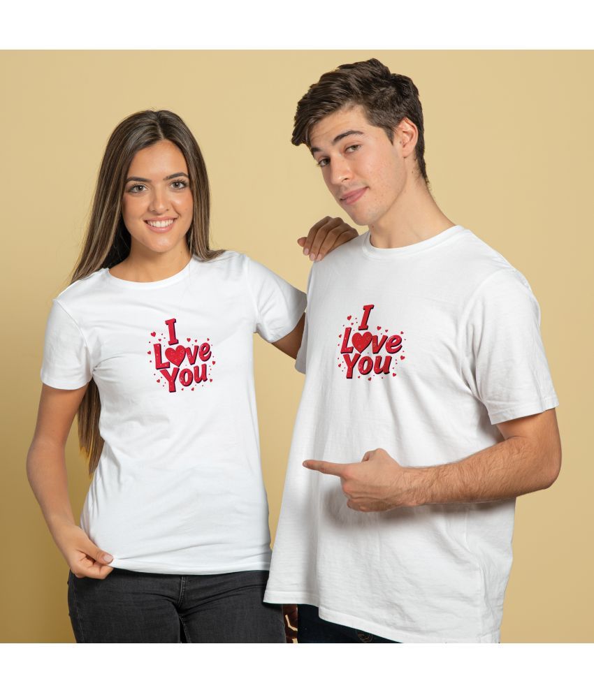     			BINAYAK White Cotton Regular Fit Couple T-Shirt