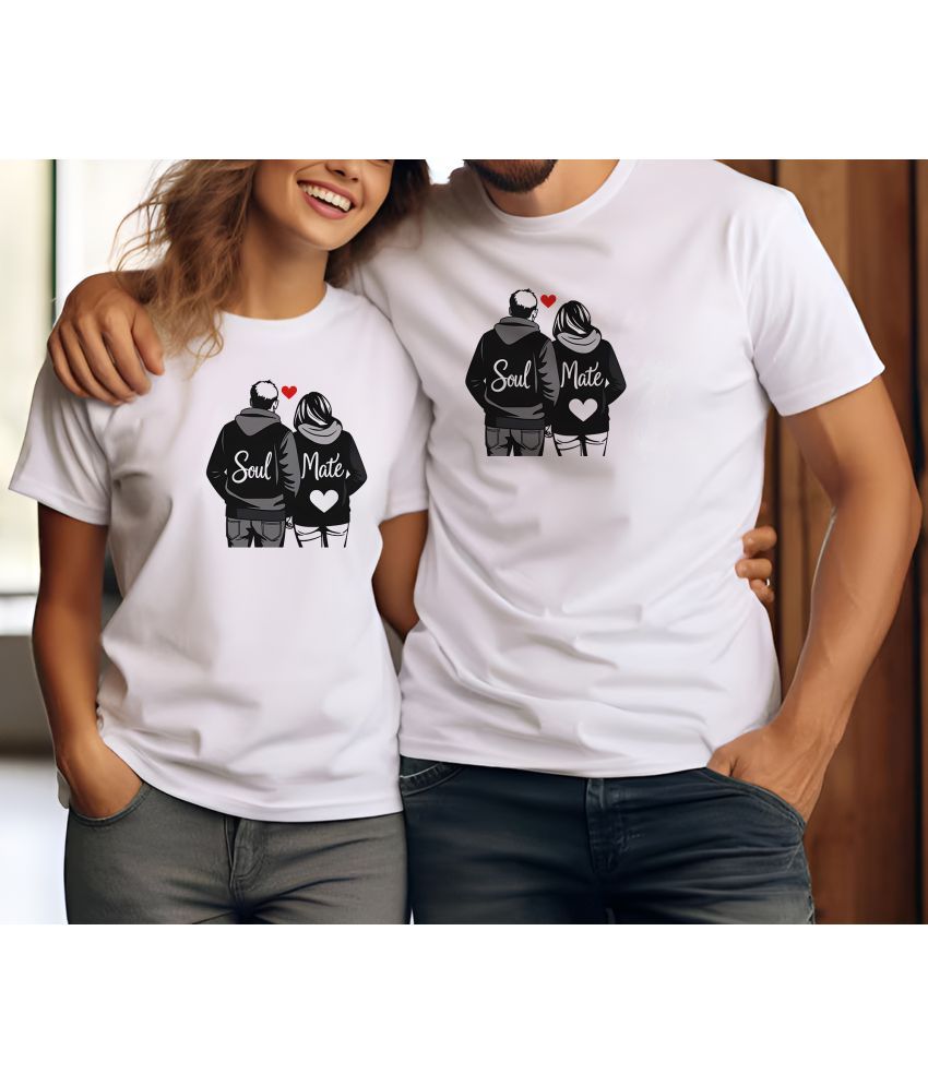     			BINAYAK White Cotton Regular Fit Couple T-Shirt