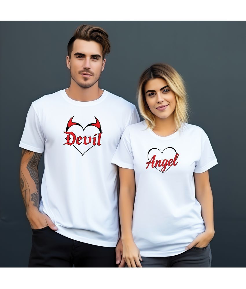     			BINAYAK White Cotton Regular Fit Couple T-Shirt