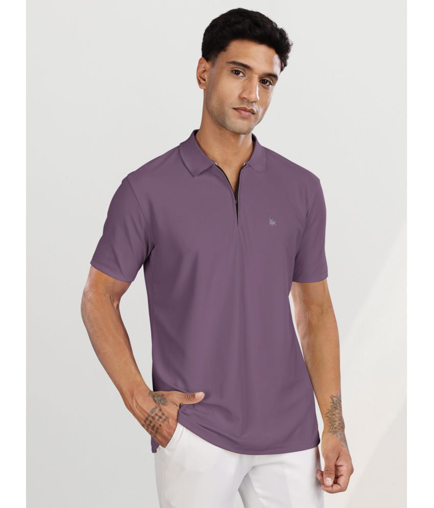     			BULLMER Pack of 1 Polyester Regular Fit Solid Half Sleeves Men's Polo T Shirt ( Purple )