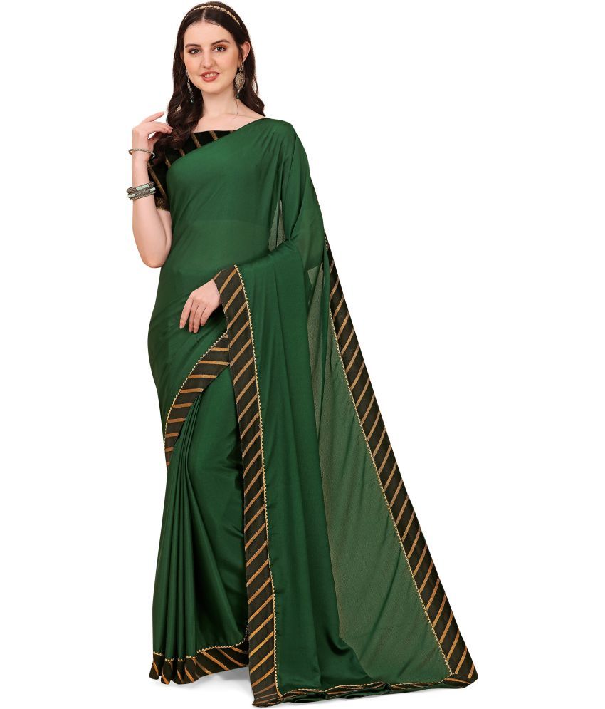     			Indian Fashionista Chiffon Solid Saree With Blouse Piece ( Green , Pack of 1 )