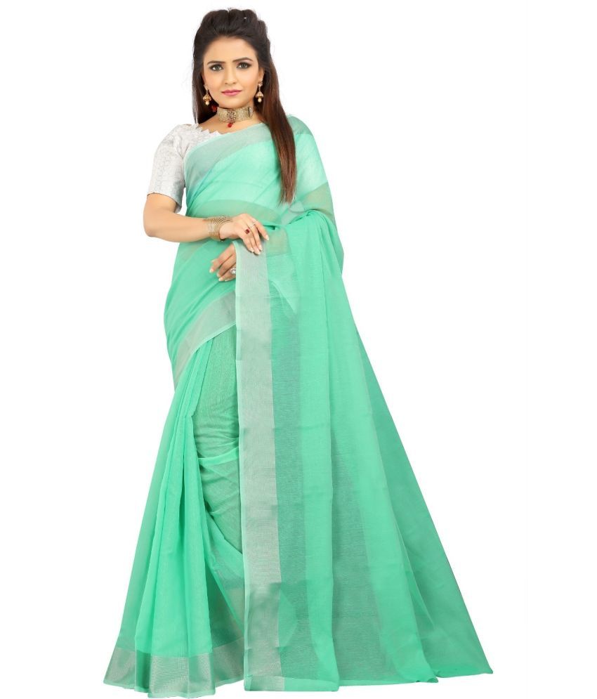     			Indian Fashionista Cotton Blend Solid Saree With Blouse Piece ( Light Green , Pack of 1 )