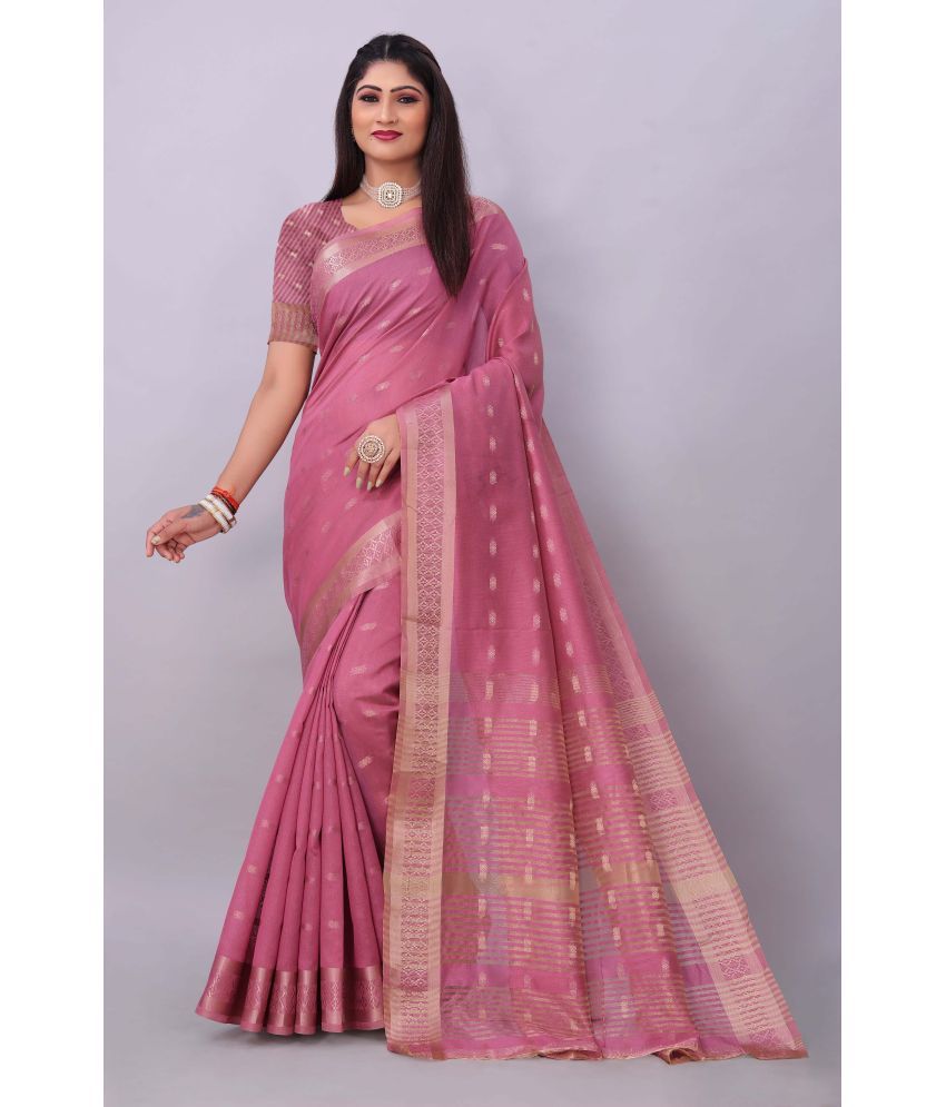     			Indian Fashionista Cotton Silk Self Design Saree With Blouse Piece ( Pink , Pack of 1 )