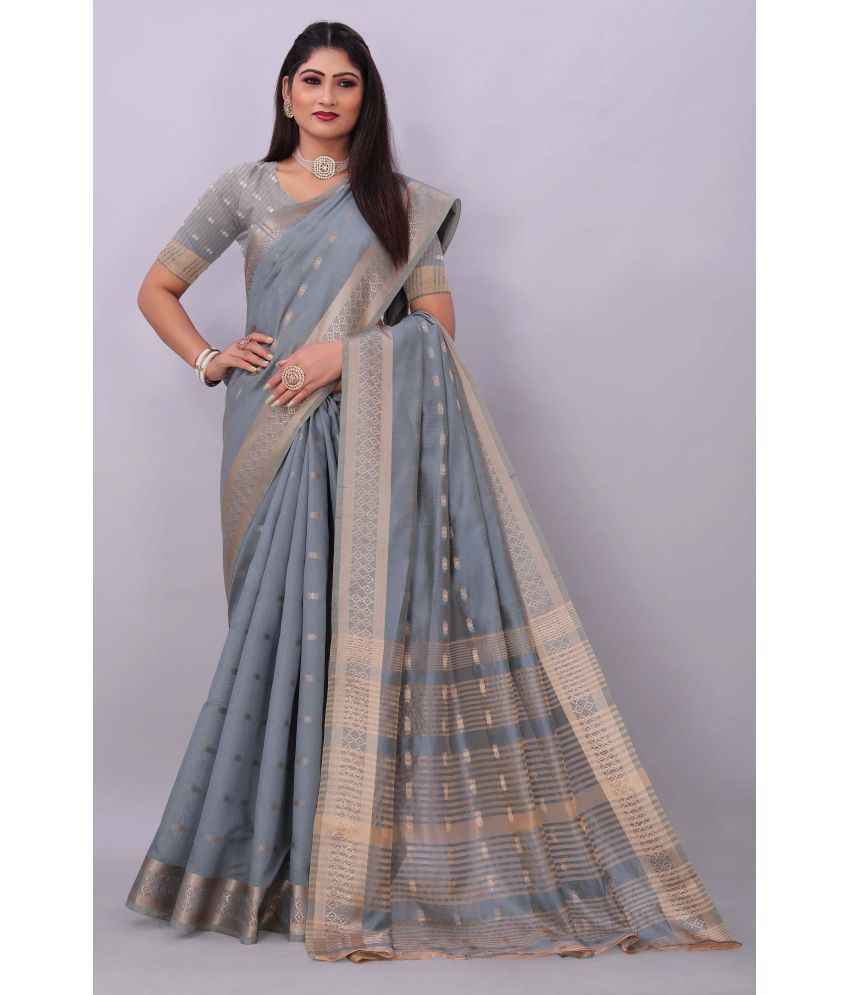     			Indian Fashionista Cotton Silk Self Design Saree With Blouse Piece ( Grey , Pack of 1 )