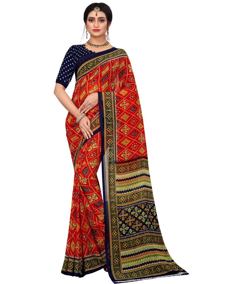     			Indian Fashionista Georgette Printed Saree With Blouse Piece ( Multicolor5 , Pack of 1 )