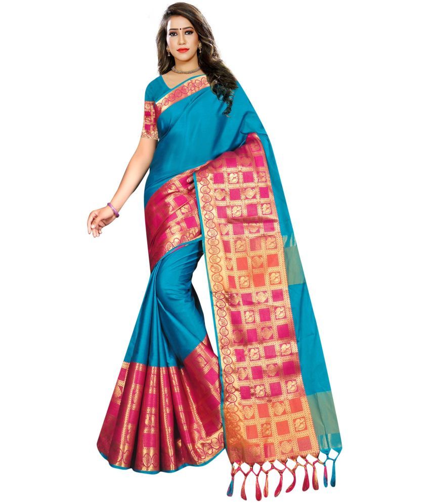     			Indian Fashionista Jacquard Embellished Saree With Blouse Piece ( Multicolor4 , Pack of 1 )