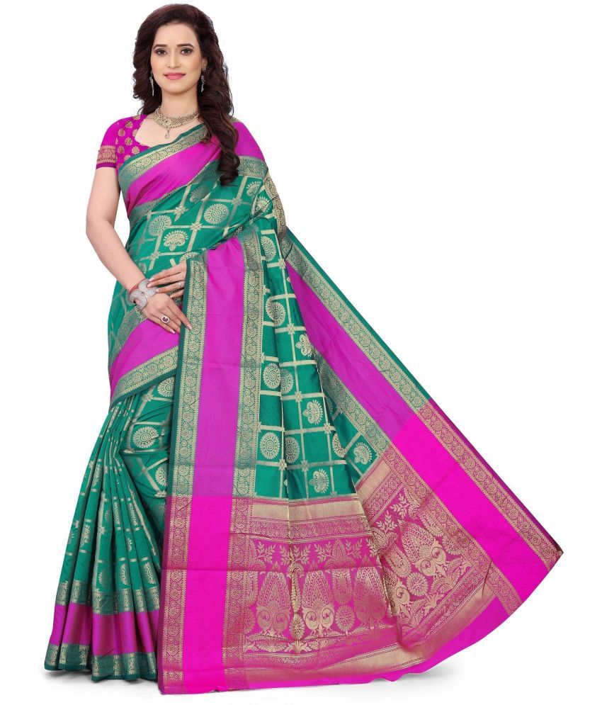     			Indian Fashionista Jacquard Woven Saree With Blouse Piece ( Light Green , Pack of 1 )