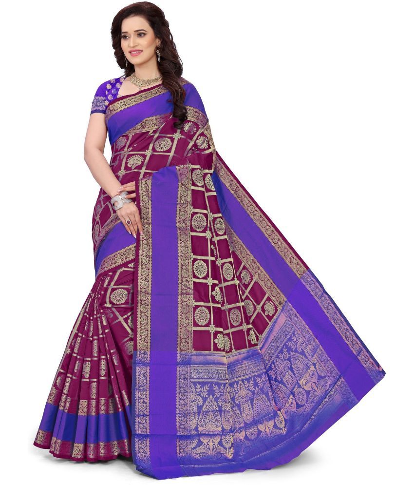     			Indian Fashionista Jacquard Woven Saree With Blouse Piece ( Purple , Pack of 1 )