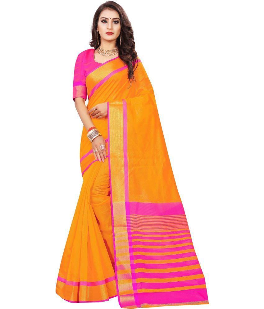     			Indian Fashionista Jacquard Woven Saree With Blouse Piece ( Orange , Pack of 1 )