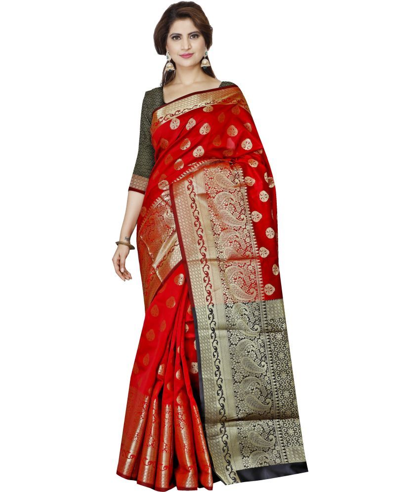     			Indian Fashionista Jacquard Woven Saree With Blouse Piece ( Red , Pack of 1 )