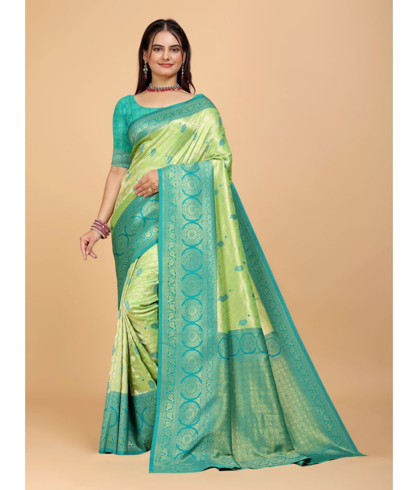     			Indian Fashionista Organza Embellished Saree With Blouse Piece ( Light Green , Pack of 1 )