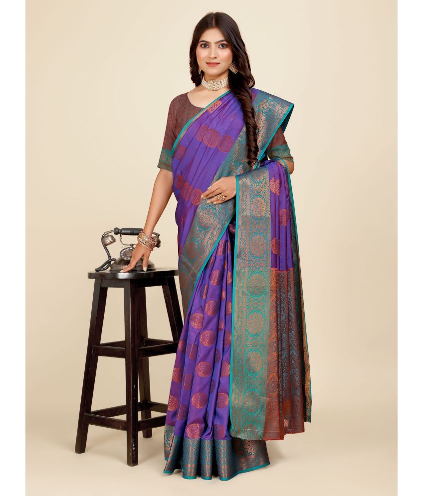     			Indian Fashionista Organza Woven Saree With Blouse Piece ( Purple , Pack of 1 )