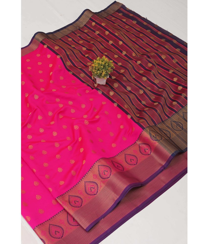     			Indian Fashionista Silk Blend Woven Saree With Blouse Piece ( Pink , Pack of 1 )