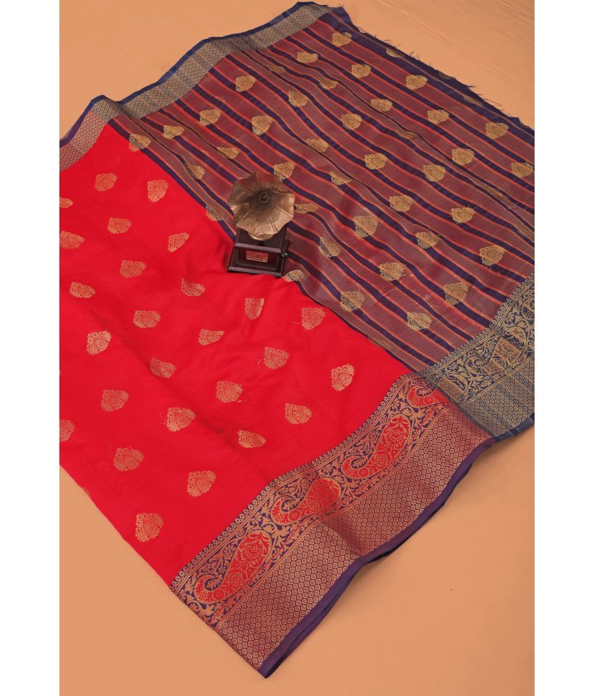     			Indian Fashionista Silk Blend Woven Saree With Blouse Piece ( Red , Pack of 1 )