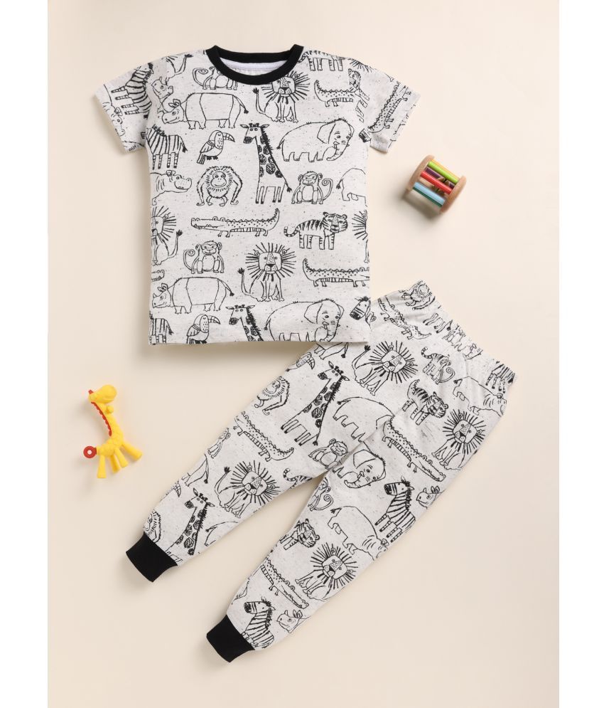     			Lazy Shark Pack of 1 Boys Cotton Blend Nightsuit Set ( Grey )