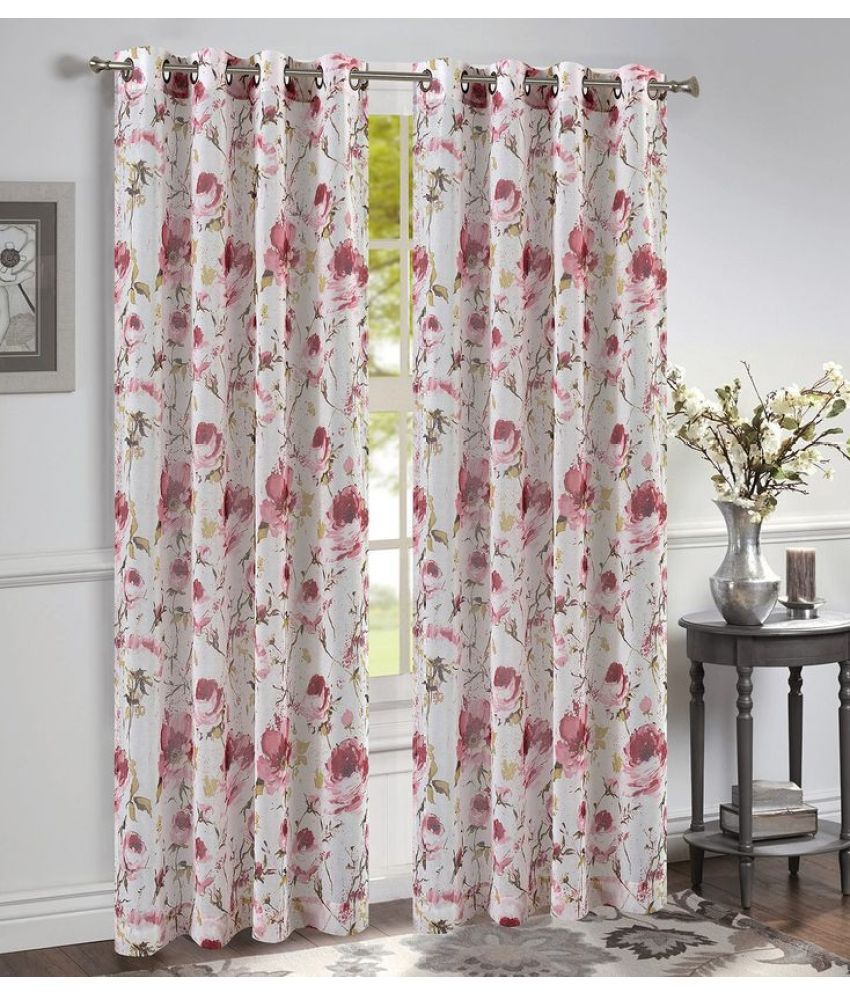     			S23 Graphic Room Darkening Eyelet Curtain 7 ft ( Pack of 1 ) - Pink