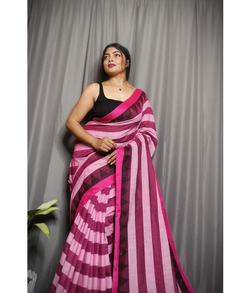     			SARADA HANDLOOM Cotton Woven Saree With Blouse Piece ( Pink , Pack of 1 )