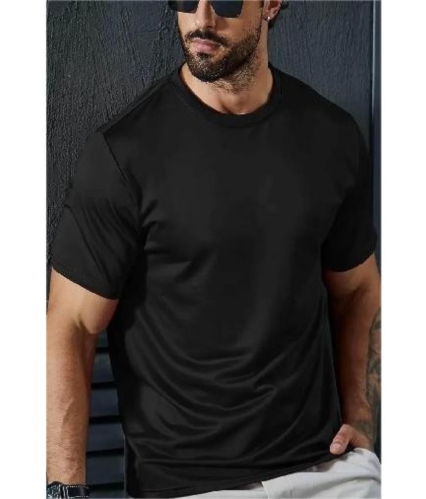     			THE PLANET COOL Polyester Slim Fit Solid Half Sleeves Men's Round T-Shirt - Black ( Pack of 1 )