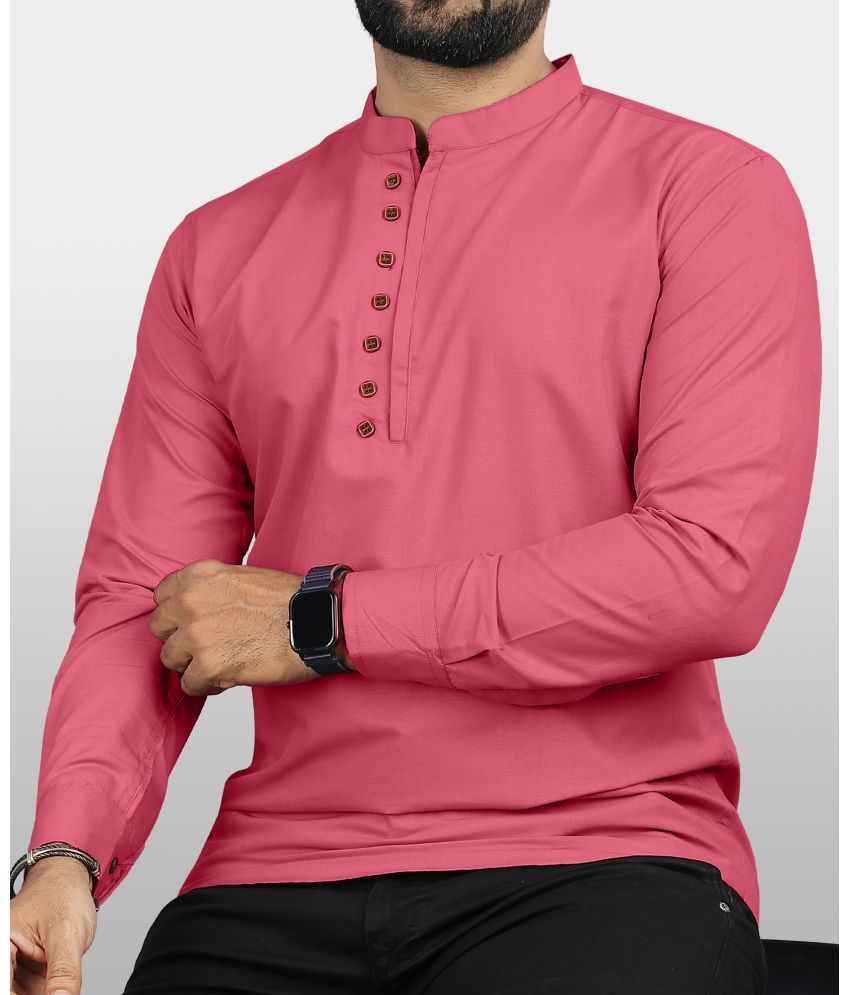     			VTEXX Pink Cotton Blend Men's Shirt Style Kurta ( Pack of 1 )