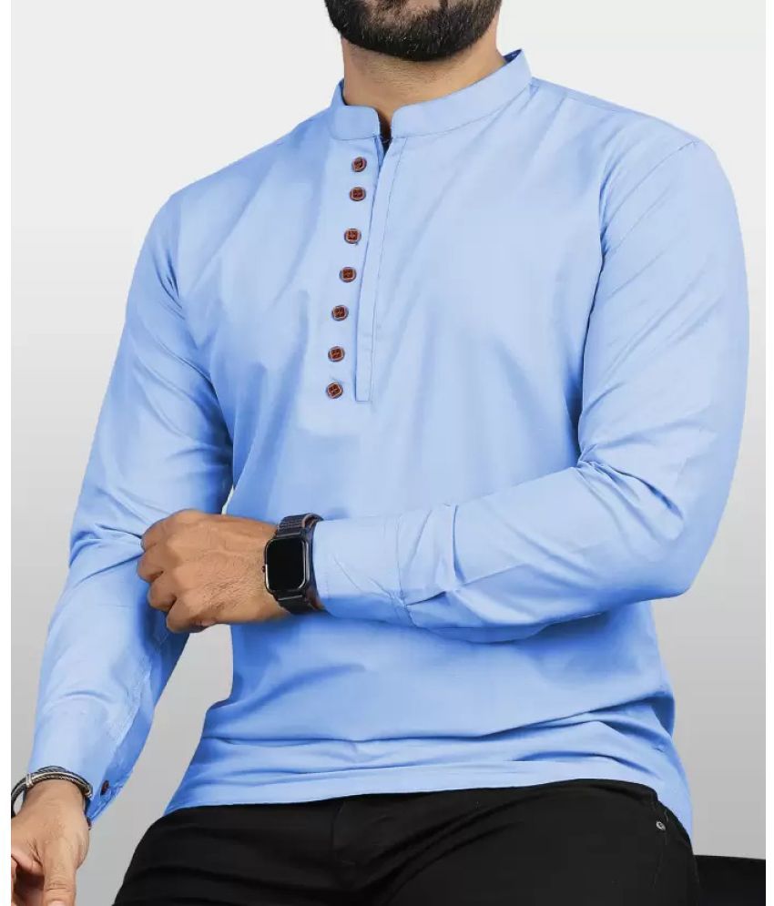     			VTEXX Sky Blue Cotton Blend Men's Shirt Style Kurta ( Pack of 1 )