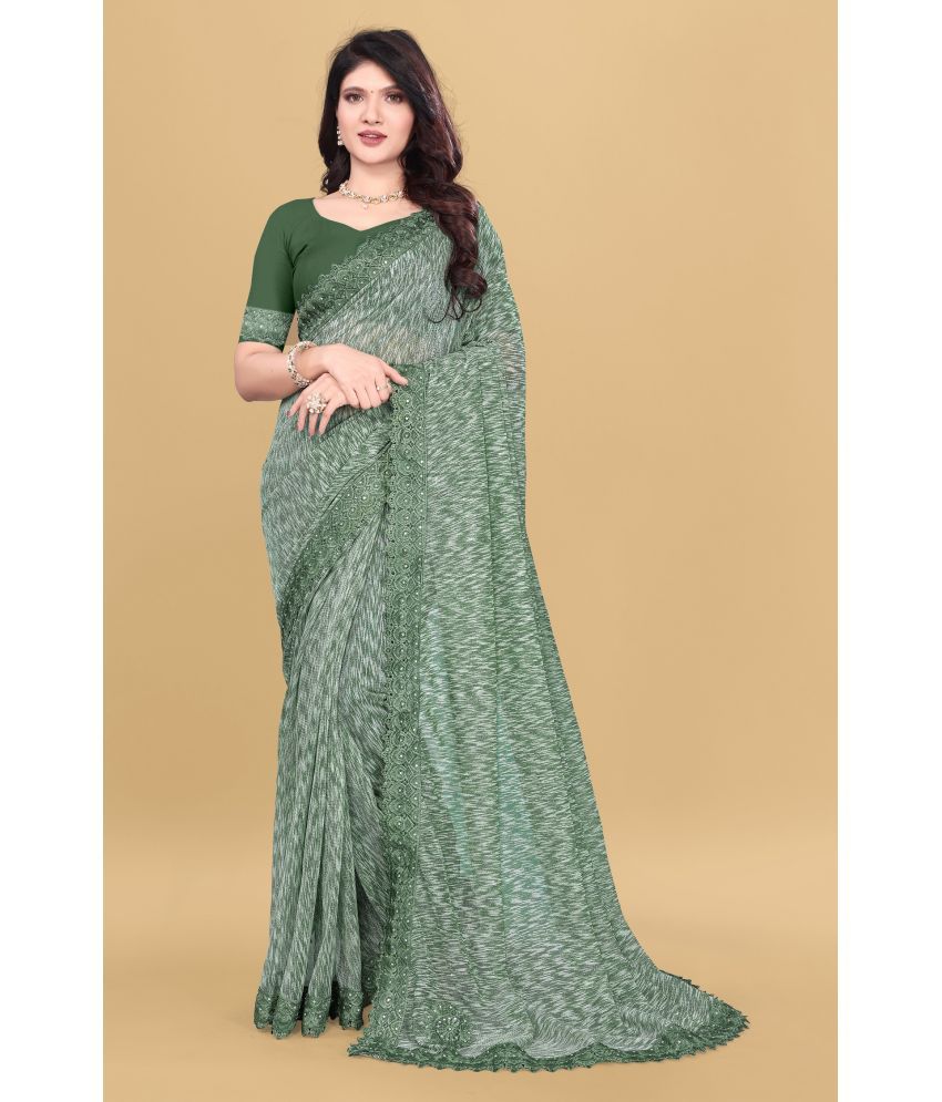     			Aika Lycra Embellished Saree With Blouse Piece ( Green , Pack of 1 )