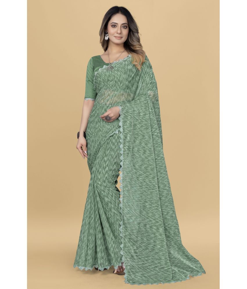     			Aika Lycra Embellished Saree With Blouse Piece ( Green , Pack of 1 )