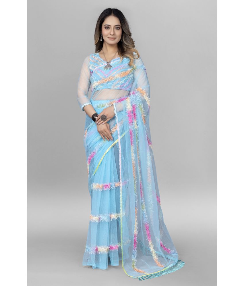     			Apnisha Net Embellished Saree With Blouse Piece ( SkyBlue , Pack of 1 )