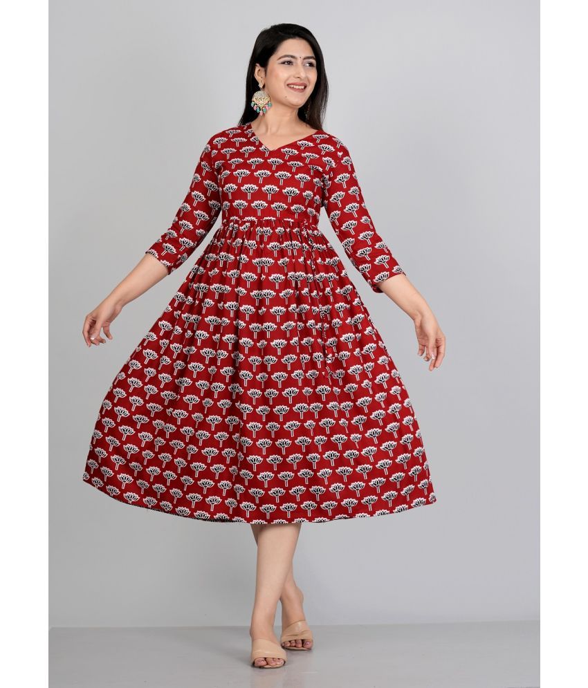     			ETZIN Pack of 1 Rayon Printed Flared Women's Kurti - ( Red )