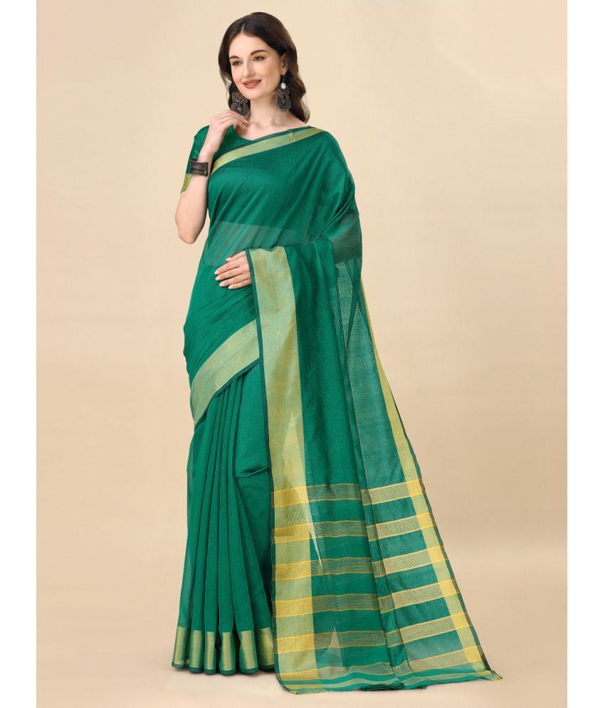     			Indian Fashionista Silk Printed Saree With Blouse Piece ( Light Green , Pack of 1 )