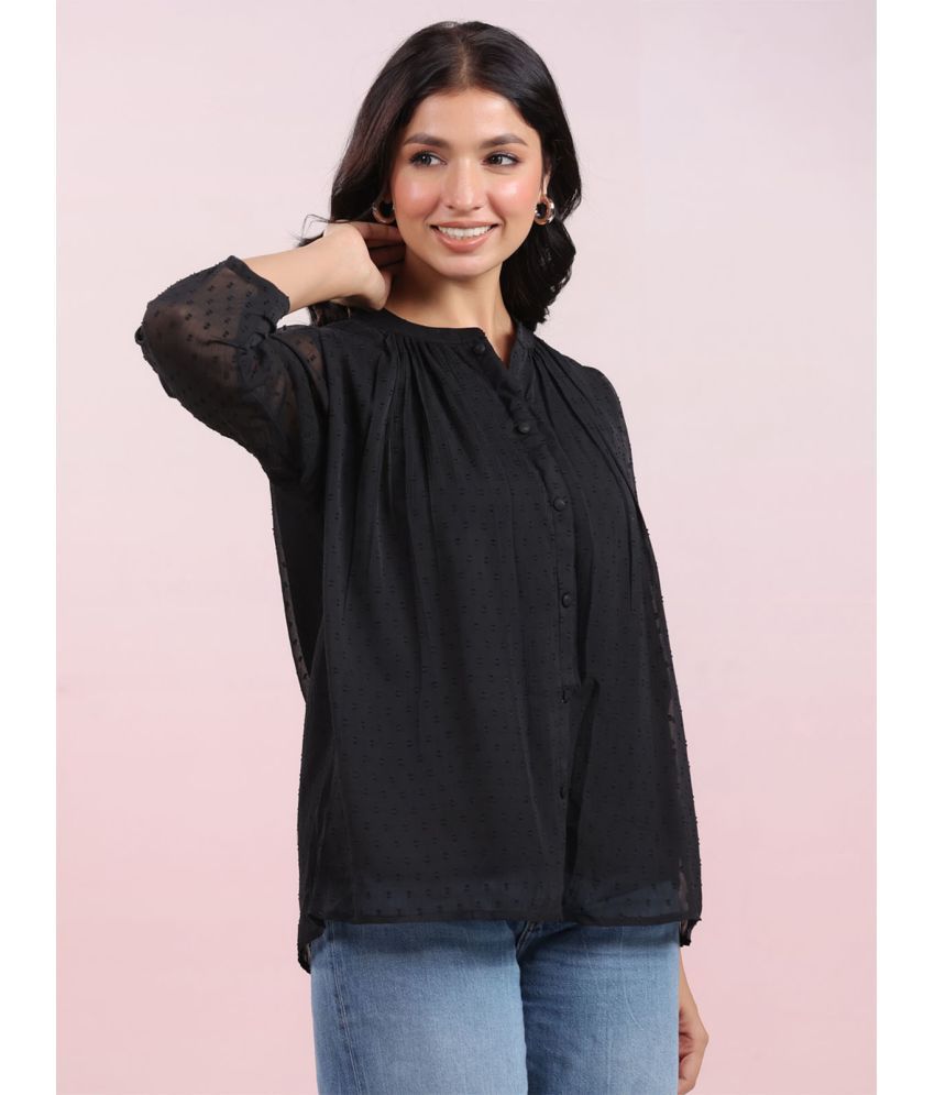     			Janasya Black Chiffon Women's Regular Top ( Pack of 1 )