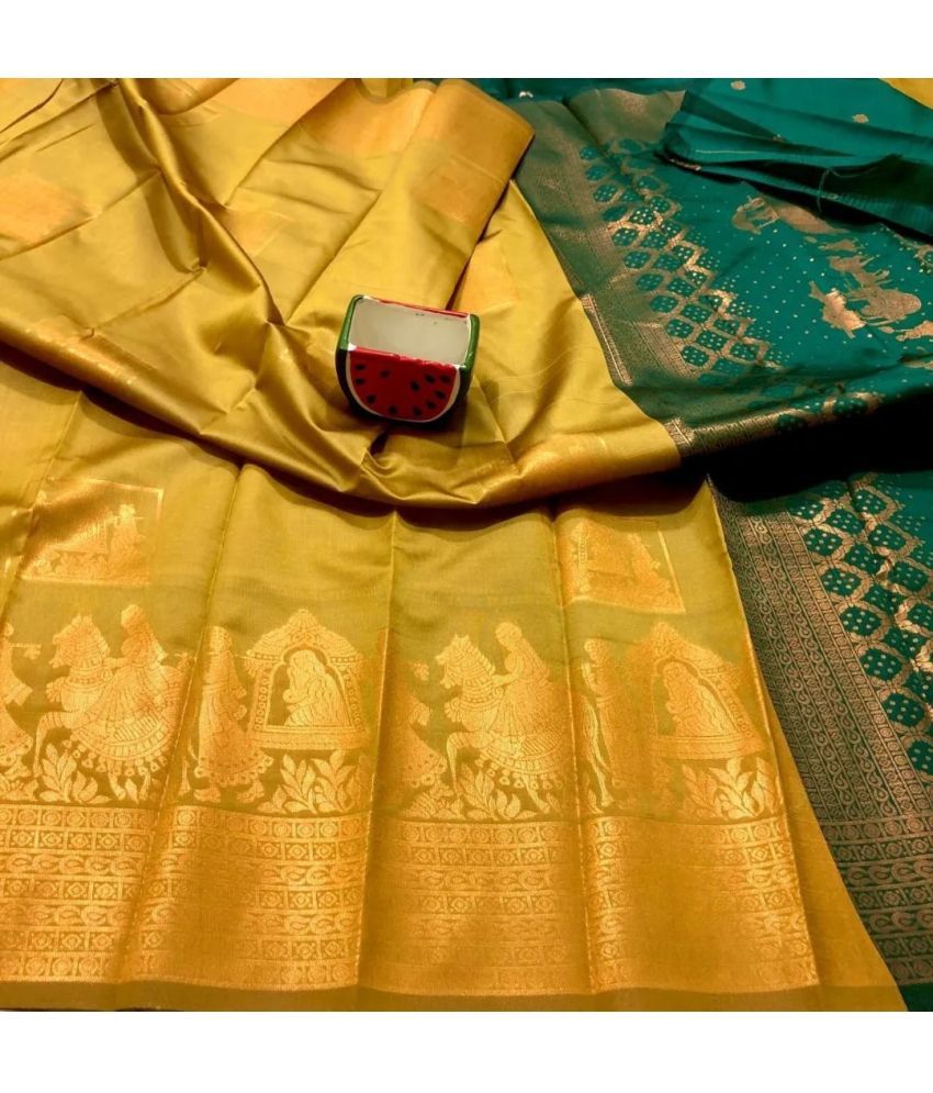     			KV Fashion Banarasi Silk Embellished Saree With Blouse Piece ( Yellow , Pack of 1 )