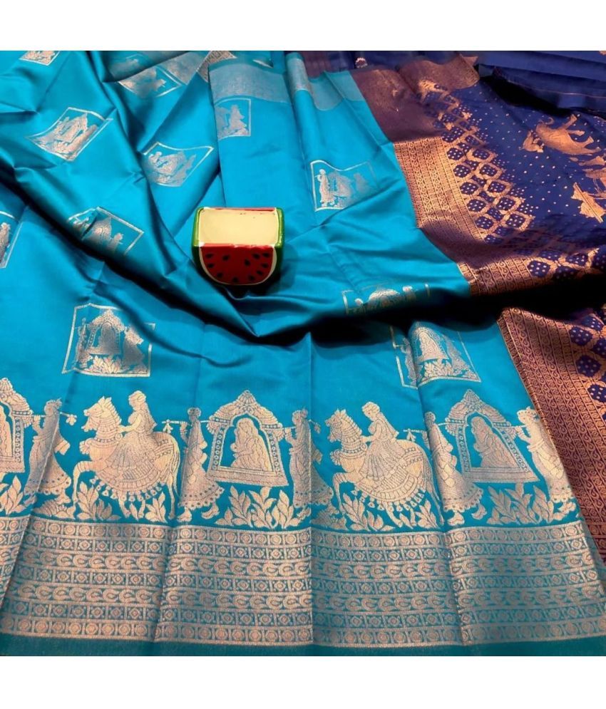     			KV Fashion Banarasi Silk Embellished Saree With Blouse Piece ( SkyBlue , Pack of 1 )