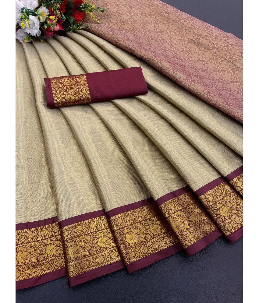     			KV Fashion Banarasi Silk Woven Saree With Blouse Piece ( Brown , Pack of 1 )