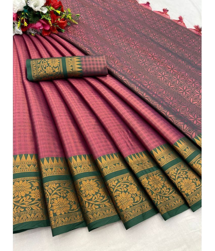     			KV Fashion Cotton Silk Woven Saree With Blouse Piece ( Lime Green1 , Pack of 1 )