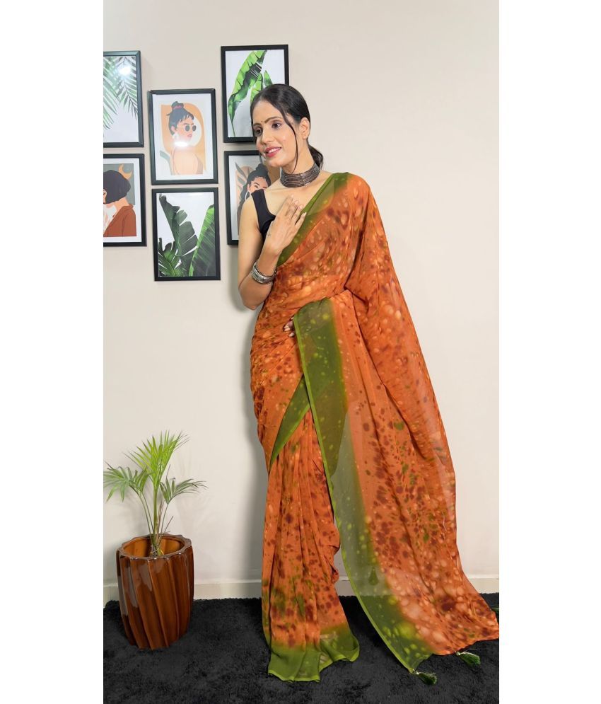     			KV Fashion Georgette Embellished Saree With Blouse Piece ( Orange , Pack of 1 )