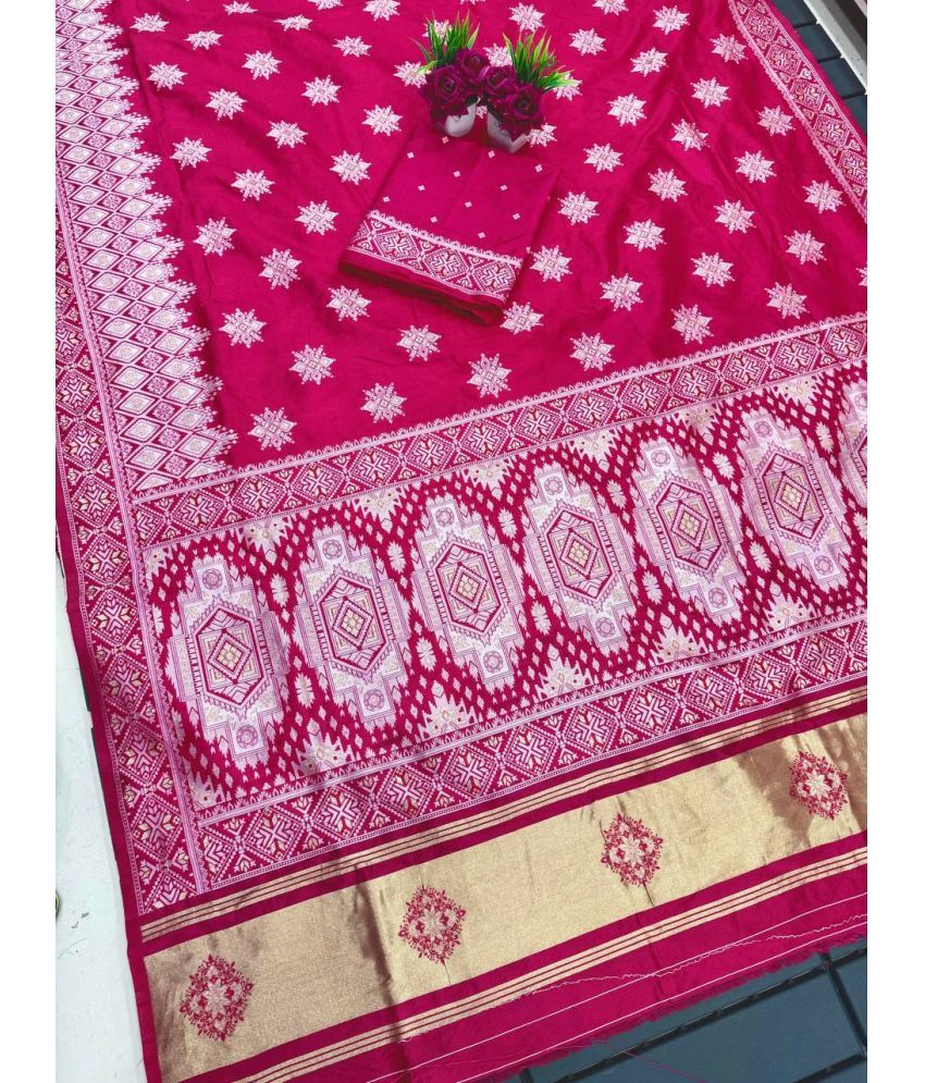     			KV Fashion Jacquard Embellished Saree With Blouse Piece ( Pink , Pack of 1 )