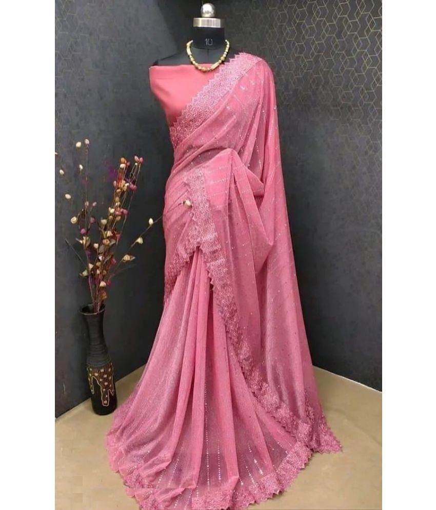     			KV Fashion Lycra Embellished Saree With Blouse Piece ( Rose Gold , Pack of 1 )