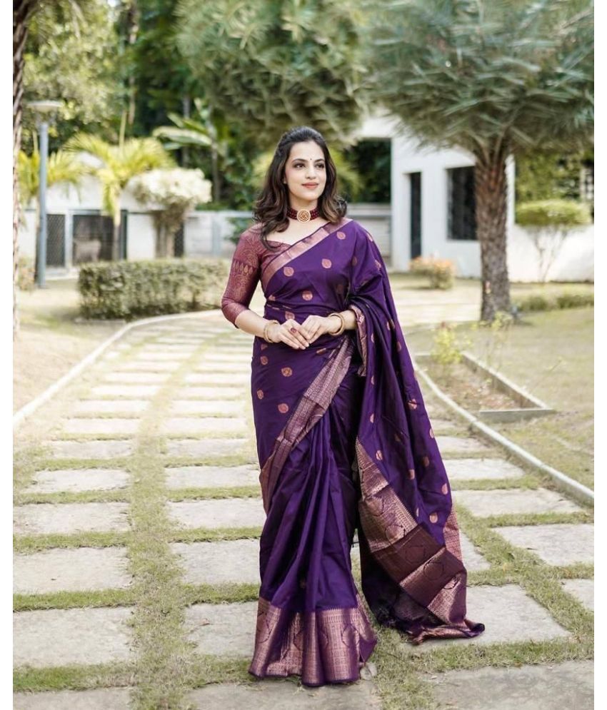     			KV Fashion Silk Blend Embellished Saree With Blouse Piece ( Wine , Pack of 1 )