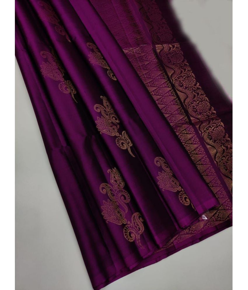     			KV Fashion Silk Blend Embellished Saree With Blouse Piece ( Purple , Pack of 1 )