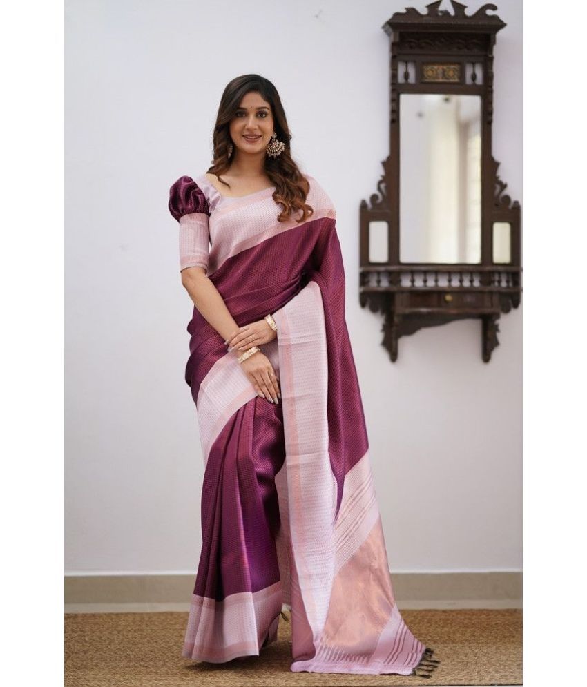     			KV Fashion Silk Blend Embellished Saree With Blouse Piece ( Wine , Pack of 1 )