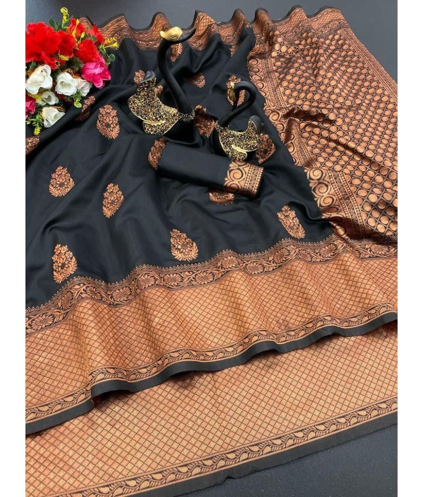     			KV Fashion Silk Blend Embellished Saree With Blouse Piece ( Black , Pack of 1 )