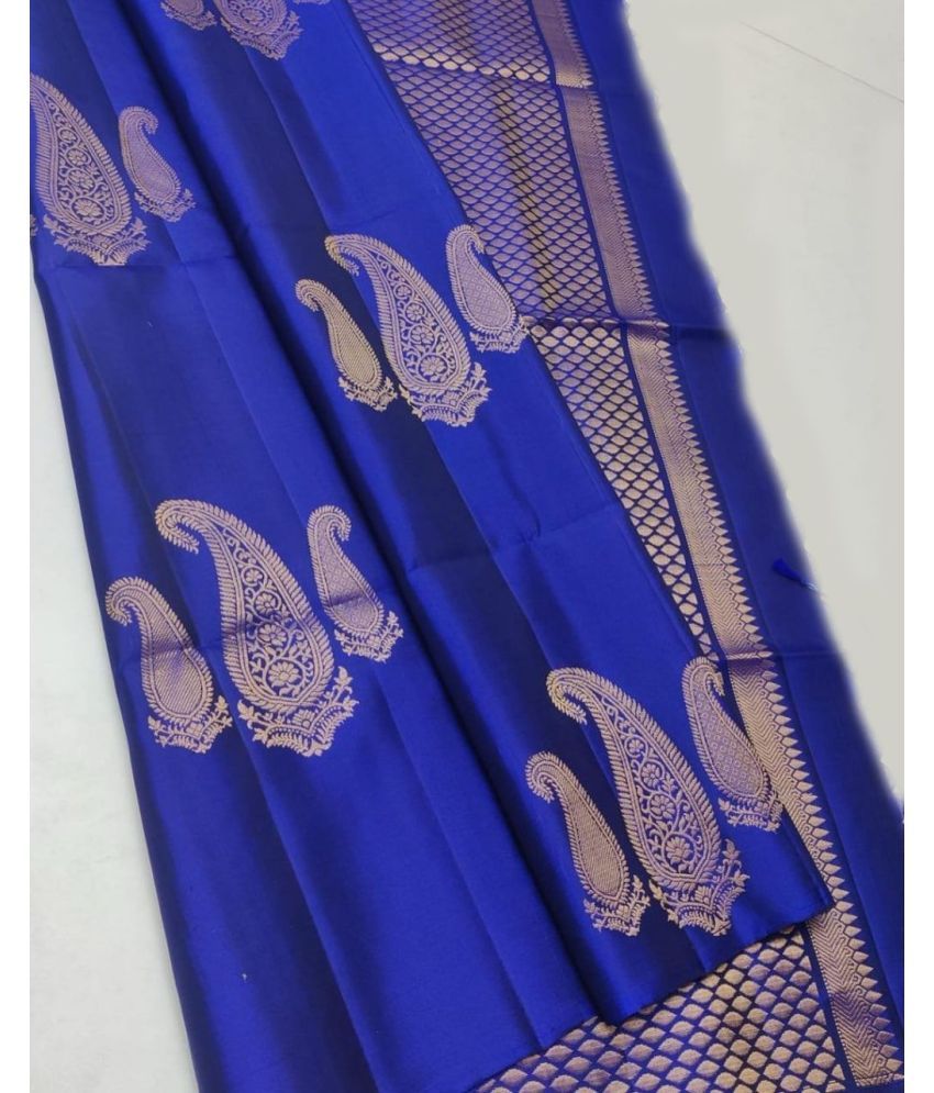     			KV Fashion Silk Blend Embellished Saree With Blouse Piece ( Blue , Pack of 1 )