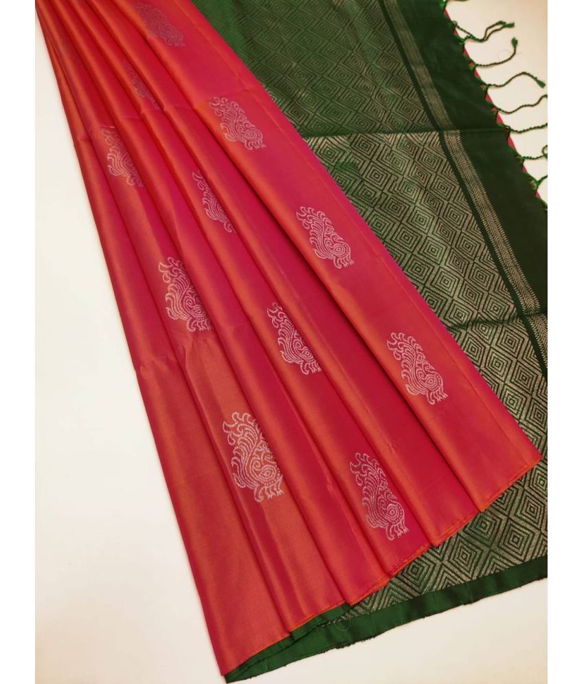     			KV Fashion Silk Blend Embellished Saree With Blouse Piece ( Red , Pack of 1 )