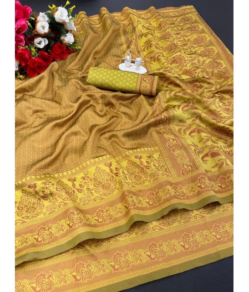     			KV Fashion Silk Blend Embellished Saree With Blouse Piece ( Yellow , Pack of 1 )