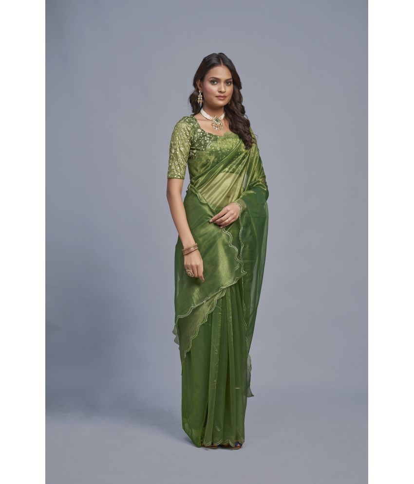     			KV Fashion Silk Embellished Saree With Blouse Piece ( Green , Pack of 1 )